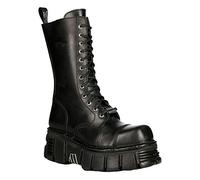 New Rock Stiefel M-MILI211C-C1 Unisex Military Metallisch Schwarz Schnürschuhe 100% Leder Techno Biker 37
