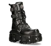 New Rock Stiefel TANK373-S1 Schwarzes Leder Unisex Combat Platform Biker Goth Metal Schuhe 3