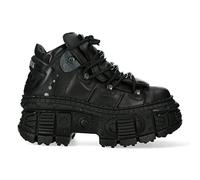New Rock Stiefel Unisex WALL106-S12 Metallic Schwarz Leder Plateaustiefel
