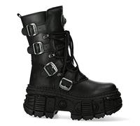 New Rock Stiefel Unisex WALL373-S5 Schwarz Leder Plateau Gothic Emo Goth Punk - schwarz 44