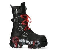 New Rock Stiefel WALL028B-C1 Unisex gotisch Plateaustiefel aus Schwarzem Leder in Metallisch-Optik