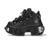 New Rock Stiefel WALL106-S10 Unisex Metallic Schwarz Leder Plattform Emo Punk - schwarz 39