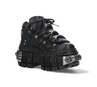 New Rock Stiefel WALL106-S10 Unisex Metallisch Schwarz Leder Plattform Goth Stiefel 40