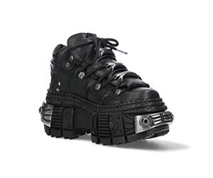 New Rock Stiefel WALL106-S10 Unisex Metallisch Schwarz Leder Plattform Goth Stiefel 40
