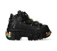 New Rock Stiefel WALL106-S23 Unisex Metallic Schwarz Leder Plattform Gothic Rock - schwarz 38