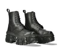 New Rock Stiefelette Wall Collection M-WALL083C-S7 für Damen und Herren aus Rindsleder in Schwarz, Plattform 8 cm und Absatz 10 cm, Militär Rock Urban Stil GRÖSSE 44