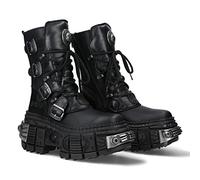 New Rock TANK Power M.WALL373-S3 Plateaustiefel mit Reißverschluss, Schwarz, Metallic Collection Black Boots