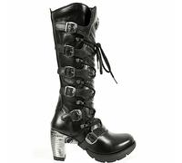 New Rock TR004-S1 Damen Schwarz Lederschnalle Spitze Kniehohe Goth Punk Fashion Reißverschluss Stiefel 39