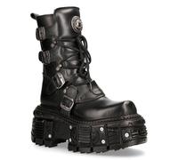 New Rock Unisex-Kampfplattformstiefel aus schwarzem Leder - TANK373-S1 EU 37