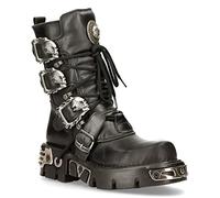 New Rock Unisex Metallic 391 Schwarz Reactor Schädel Teufel Gote Punk Leder Wadenstiefel 46