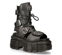 New Rock Unisex-Sandalenstiefel aus schwarzem veganem Leder - BIOS107-V1 EU 36