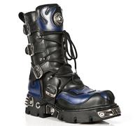 New Rock Unisex Schwarz/Blau Leder Gothic Biker Totenkopf Stiefel-107-C5 EU 36