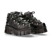 New Rock Unisex Schwarze Echtlederstiefel mit Schnürsenkeln M-106-C66 T.43