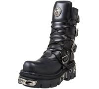 New Rock Unisex Schwarz Leder Gothic Mid-Calf Stiefel-373-S4 EU45