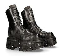 New Rock Unisex Stiefel Plattform Schnallen Reißverschluss Schwarz TANK Metallic Collection Black Imperfect Woman Man Boots M-TANK005C-C1, Schwarz , 42 EU