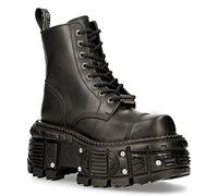 NEW ROCK Unisex TANK083-C1 Echtleder Schwarz Biker Militär Design Boots