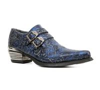 New Rock Vintage Blue Floral Lederschnallenschuhe-7960-S7 US 39