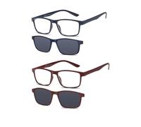 NEW VISION Lesebrille 2PACK, Brille mit magnetischem Clip für Sonnenbrille, 100% UVA- und UVB-Schutz, NV8126 Clip-On-Lesebrille für Damen und Herren (Blau + Rot, 1, Diottria)