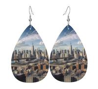 New York City Ohrringe für Damen, tropfenförmig, Leder, doppelseitig, baumelnd, leicht, Damen-Ohrschmuck, Schmuck, modisch, Geburtstagsgeschenk