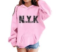 New York Hoodie für Mädchen Sweatshirt mit Kapuze Modischer Briefdruck Kapuzenpullover Oversized Pullover Locker Casual Langarmshirt Y2K Top Niedliches Oberteile Longshirt 3-14 Jahre