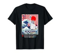 New York Liberty Waves with Japanese Art Travel Graphic Preisgünstiges Grafik-T-Shirt