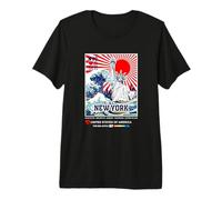 New York Liberty Waves with Japanese Art Travel Graphic Premium T-Shirt