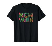 New York Schriftzug USA Hauptstadt Amerika Tropical Flower Preisgünstiges Grafik-T-Shirt, Herren, Schwarz, XL