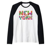 New York Schriftzug USA Hauptstadt Amerika Tropical Flower Raglan