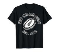 New Zealand Rugby Est 1892, silberfarbenes Farnball-Design, Vintage-Stil Preisgünstiges Grafik-T-Shirt, Herren, Schwarz, M