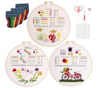 Newar Sticken Set für Erwachsene und Anfänger mit embroidery kit 3 Stoffen Mustern Kunststoff Stickrahmen Schere Entwirrer und Anleitung für DIY Kunst Handwerk Zuhause Geschenk (Tier)