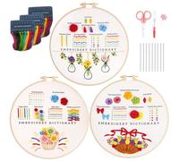 Newar Sticken Set für Erwachsene und Anfänger mit embroidery kit 3 Stoffen Mustern Kunststoff Stickrahmen Schere Entwirrer und Anleitung für DIY Kunst Handwerk Zuhause Geschenk (Flower)