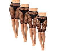 Newcotte 4 Stück Fischnetz-Shorts, hohe Taille, Netz-Leggings, durchsichtige Netzstrumpfhose, Überzieh-Shorts für Damen, einfach, Einheitsgröße