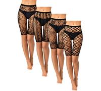 Newcotte 4 Stück Fischnetz-Shorts, hohe Taille, Netz-Leggings, durchsichtige Netzstrumpfhose, Überzieh-Shorts für Damen, Blumenmuster, Einheitsgröße