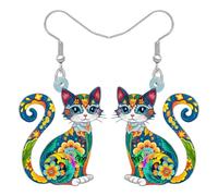 NEWEI Acryl Cute Blumen Katze Ohrringe Hängend für Damen Mädchen Lustig Tier Kätzchen Haustiere Bohemian Design Schmuck Zubehör Boho Geschenke für Katzenliebhaber Mama Charms (Blau)