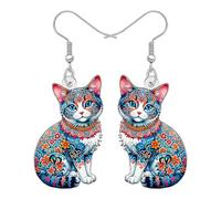 NEWEI Acryl Cute Blumen Katze Ohrringe Hängend für Damen Mädchen Lustig Tier Kätzchen Haustiere Bohemian Design Schmuck Zubehör Boho Geschenke für Katzenliebhaber Mama Charms (Buntes)