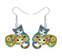NEWEI Acryl Cute Blumen Katze Ohrringe Hängend für Damen Mädchen Lustig Tier Kätzchen Haustiere Bohemian Design Schmuck Zubehör Boho Geschenke für Katzenliebhaber Mama Charms (Gelb)