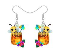 NEWEI Acryl Lustige Hummel Ohrringe Hängend Niedliche Insekt Käfer Honigglas mit Blume Schmuck Ornamente Honigbiene Geschenke für Damen Mädchen Zubehör (Mehrfarbig)