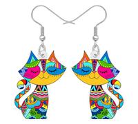 NEWEI Acryl Lustige Katze Ohrringe für Damen Mädchen Mama Cute Kätzchen Haustiere Bohemian Design Tierschmuck Zubehör Boho Geschenke für Katzenliebhaber Charms (Buntes)