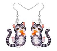 NEWEI Acryl Niedliche Katze Ohrringe Hängend Geschenke für Damen Mädchen Mama Katze Liebhaber Lustige Kätzchen Tabby Haustiere Baumeln Ohrringe Schmuck Ornament Zubehör (Grau)