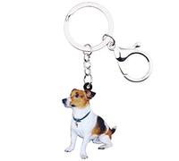 NEWEI Acryl Süß Jack Russell Terrier Hund Schlüsselanhänger Ringe Tierschmuck für Frauen Mädchen Tasche Auto Charms (Braun)