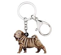 NEWEI Acryl Süß Shar Pei Hund Schlüsselanhänger Haustier Tier Ringe für Frauen Mädchen Damen Geldbörse Auto Charms Geschenk (Braun)