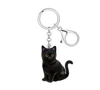 NEWEI Acryl süße Schwarze Katze Schlüsselanhänger Schlüsselring Katze Geschenke für Damen Mädchen Mama Kätzchen Haustier Liebhaber Autoschlüssel Brieftasche Zubehör (Ruß)