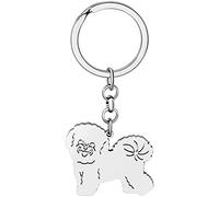 NEWEI Edelstahl Hund Schlüsselanhänger Cute Pet Hund Schlüsselanhänger für Frauen Mädchen Geldbörse Autoschlüssel Charms (Versilberter Bichon Frisé)