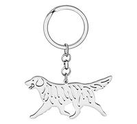 NEWEI Edelstahl Hund Schlüsselanhänger Cute Pet Hund Schlüsselanhänger für Frauen Mädchen Geldbörse Autoschlüssel Charms (Versilberter Golden Retriever)