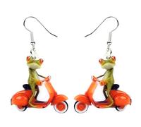 NEWEI Süß Acryl Frosch Ohrringe Hängend Tropfen Für Damen Mädchen Kinder Tier Ornamente Schmuck Deko Charme Geschenk (Grün,Rot)