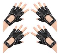Newellsail 2 Paar Punk Handschuhe Fingerlose Damen PU Leder Halbfinger-Handschuhe mit Nieten für Cosplay, Performance, Tanzen, Fahren, Radfahren, Einheitsgröße (Schwarz)