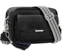 NEWIROVE Crossbody Bag Damen Leder Umhängetasche Damen Mittelgroß Handtasche Schwarz mit Breitem Gurt Verstelbaar Schultertasche Damen Mit Fransen Für den Einkauf Auf Reisen Casual， Schwarz
