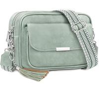 NEWIROVE Crossbody Bag Damen Leder Umhängetasche Damen Mittelgroß Handtasche Schwarz mit Breitem Gurt Verstelbaar Schultertasche Damen Mit Fransen Für den Einkauf Auf Reisen Casual，Grün