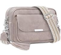 NEWIROVE Crossbody Bag Damen Leder Umhängetasche Damen Mittelgroß Handtasche Schwarz mit Breitem Gurt Verstelbaar Schultertasche Mit Fransen Für den Einkauf Auf Reisen,Heller Ton