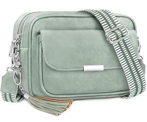 NEWIROVE Crossbody Bag Damen Leder Umhängetasche Damen Mittelgroß Handtasche Schwarz mit Breitem Gurt Verstelbaar Schultertasche Damen Mit Fransen Für den Einkauf Auf Reisen Casual，Grün